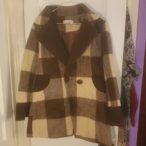 Women Casual Winter Notch Lapel Collar Plaid Long Sleeve Woolen/Flannel Coat